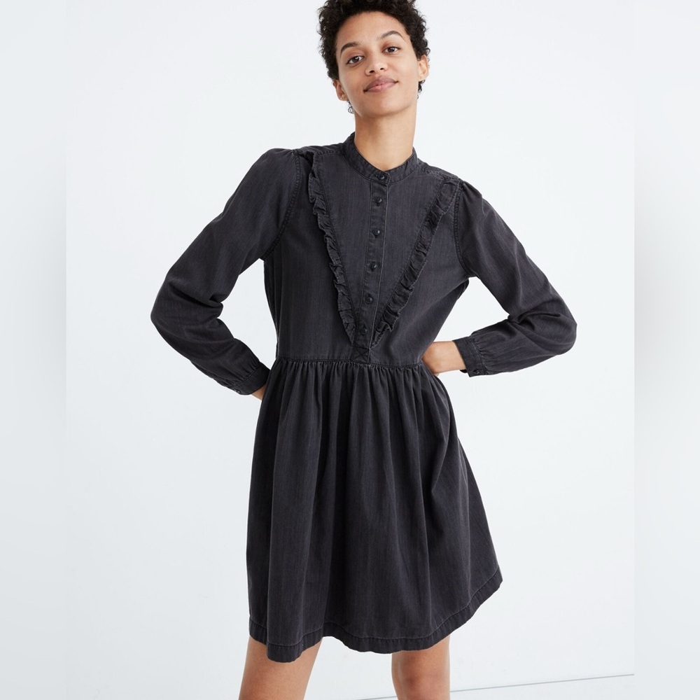 Madewell Charcoal Ruffle Yoke Babydoll Dress Size Small